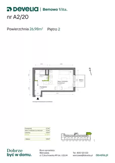 1 pokój, mieszkanie 26,98 m², piętro 2, oferta nr A2/20, Bemowo Vita etap IV, Warszawa, Bemowo, Chrzanów, ul. Szeligowska 57	