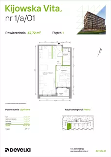 2 pokoje, mieszkanie 47,72 m², piętro 1, oferta nr 1/A/01, Kijowska Vita, Warszawa, Praga Północ, Kamionek, ul. Kijowska 27