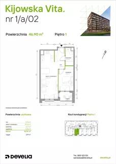 2 pokoje, mieszkanie 46,90 m², piętro 1, oferta nr 1/A/02, Kijowska Vita, Warszawa, Praga Północ, Kamionek, ul. Kijowska 27