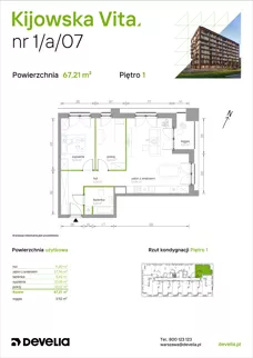 3 pokoje, mieszkanie 67,21 m², piętro 1, oferta nr 1/A/07, Kijowska Vita, Warszawa, Praga Północ, Kamionek, ul. Kijowska 27