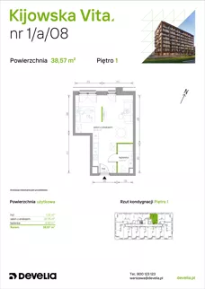 1 pokój, mieszkanie 38,57 m², piętro 1, oferta nr 1/A/08, Kijowska Vita, Warszawa, Praga Północ, Kamionek, ul. Kijowska 27
