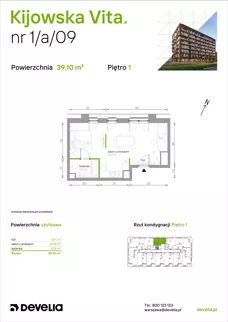 1 pokój, mieszkanie 39,10 m², piętro 1, oferta nr 1/A/09, Kijowska Vita, Warszawa, Praga Północ, Kamionek, ul. Kijowska 27
