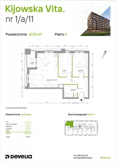 3 pokoje, mieszkanie 67,21 m², piętro 1, oferta nr 1/A/11, Kijowska Vita, Warszawa, Praga Północ, Kamionek, ul. Kijowska 27