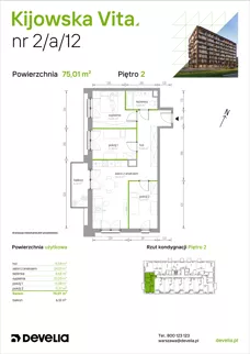 4 pokoje, mieszkanie 75,01 m², piętro 2, oferta nr 2/A/12, Kijowska Vita, Warszawa, Praga Północ, Kamionek, ul. Kijowska 27