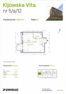 2 pokoje, mieszkanie 38,97 m², piętro 5, oferta nr 5/A/12, Kijowska Vita, Warszawa, Praga Północ, Kamionek, ul. Kijowska 27