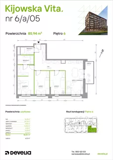 4 pokoje, mieszkanie 85,94 m², piętro 6, oferta nr 6/A/05, Kijowska Vita, Warszawa, Praga Północ, Kamionek, ul. Kijowska 27