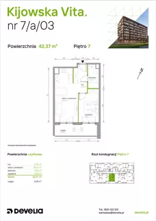 2 pokoje, mieszkanie 42,37 m², piętro 7, oferta nr 7/A/03, Kijowska Vita, Warszawa, Praga Północ, Kamionek, ul. Kijowska 27