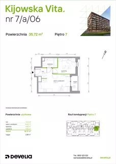 2 pokoje, mieszkanie 35,72 m², piętro 7, oferta nr 7/A/06, Kijowska Vita, Warszawa, Praga Północ, Kamionek, ul. Kijowska 27