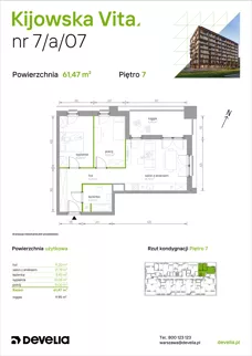3 pokoje, mieszkanie 61,47 m², piętro 7, oferta nr 7/A/07, Kijowska Vita, Warszawa, Praga Północ, Kamionek, ul. Kijowska 27