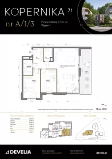 3 pokoje, mieszkanie 83,01 m², piętro 1, oferta nr A/1/3, Kopernika 71, Gdynia, Redłowo, ul. Mikołaja Kopernika