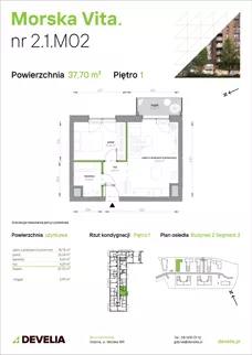 2 pokoje, mieszkanie 37,70 m², piętro 1, oferta nr 2.1.M02, Morska Vita II, Gdynia, Leszczynki, Leszczynki, ul. Działdowska 3A