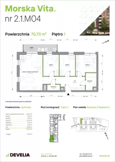 4 pokoje, mieszkanie 70,70 m², piętro 1, oferta nr 2.1.M04, Morska Vita II, Gdynia, Leszczynki, Leszczynki, ul. Działdowska 3A