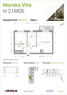 3 pokoje, mieszkanie 58,32 m², piętro 1, oferta nr 2.1.M05, Morska Vita II, Gdynia, Leszczynki, Leszczynki, ul. Działdowska 3A
