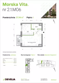 2 pokoje, mieszkanie 37,94 m², piętro 1, oferta nr 2.1.M06, Morska Vita II, Gdynia, Leszczynki, Leszczynki, ul. Działdowska 3A