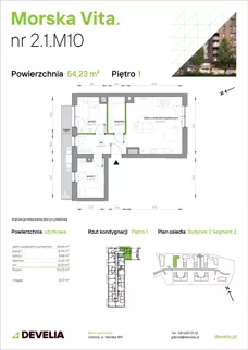 3 pokoje, mieszkanie 54,23 m², piętro 1, oferta nr 2.1.M10, Morska Vita II, Gdynia, Leszczynki, Leszczynki, ul. Działdowska 3A