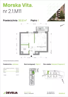 1 pokój, mieszkanie 33,12 m², piętro 1, oferta nr 2.1.M11, Morska Vita II, Gdynia, Leszczynki, Leszczynki, ul. Działdowska 3A