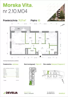 4 pokoje, mieszkanie 71,17 m², piętro 10, oferta nr 2.10.M04, Morska Vita II, Gdynia, Leszczynki, Leszczynki, ul. Działdowska 3A