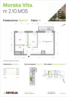 3 pokoje, mieszkanie 58,69 m², piętro 10, oferta nr 2.10.M05, Morska Vita II, Gdynia, Leszczynki, Leszczynki, ul. Działdowska 3A
