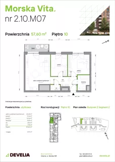 3 pokoje, mieszkanie 57,60 m², piętro 10, oferta nr 2.10.M07, Morska Vita II, Gdynia, Leszczynki, Leszczynki, ul. Działdowska 3A