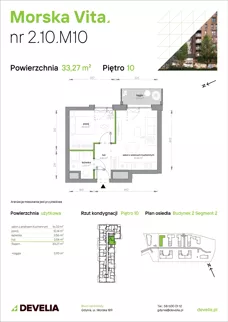 2 pokoje, mieszkanie 33,27 m², piętro 10, oferta nr 2.10.M10, Morska Vita II, Gdynia, Leszczynki, Leszczynki, ul. Działdowska 3A