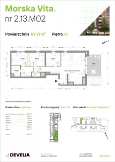 4 pokoje, mieszkanie 89,21 m², piętro 13, oferta nr 2.13.M02, Morska Vita II, Gdynia, Leszczynki, Leszczynki, ul. Działdowska 3A