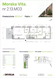 5 pokoi, mieszkanie 107,13 m², piętro 13, oferta nr 2.13.M03, Morska Vita II, Gdynia, Leszczynki, Leszczynki, ul. Działdowska 3A