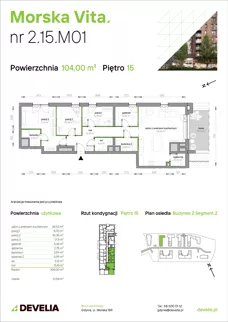 5 pokoi, mieszkanie 104,00 m², piętro 15, oferta nr 2.15.M01, Morska Vita II, Gdynia, Leszczynki, Leszczynki, ul. Działdowska 3A