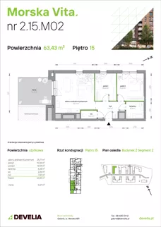 3 pokoje, mieszkanie 63,43 m², piętro 15, oferta nr 2.15.M02, Morska Vita II, Gdynia, Leszczynki, Leszczynki, ul. Działdowska 3A