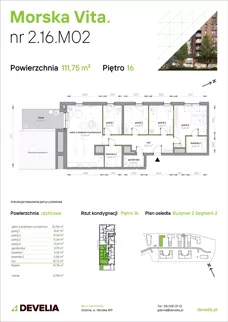 5 pokoi, mieszkanie 111,75 m², piętro 16, oferta nr 2.16.M02, Morska Vita II, Gdynia, Leszczynki, Leszczynki, ul. Działdowska 3A