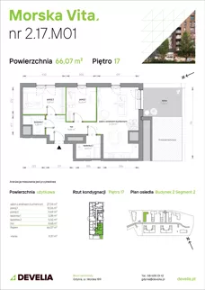 3 pokoje, mieszkanie 66,07 m², piętro 17, oferta nr 2.17.M01, Morska Vita II, Gdynia, Leszczynki, Leszczynki, ul. Działdowska 3A