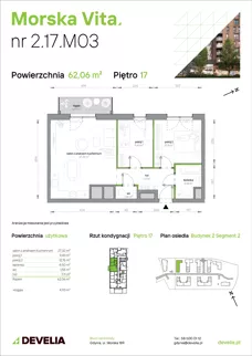 3 pokoje, mieszkanie 62,06 m², piętro 17, oferta nr 2.17.M03, Morska Vita II, Gdynia, Leszczynki, Leszczynki, ul. Działdowska 3A