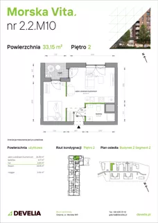 1 pokój, mieszkanie 33,15 m², piętro 2, oferta nr 2.2.M10, Morska Vita II, Gdynia, Leszczynki, Leszczynki, ul. Działdowska 3A