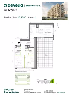 3 pokoje, mieszkanie 68,45 m², piętro 6, oferta nr A2/60, Bemowo Vita etap IV, Warszawa, Bemowo, Chrzanów, ul. Szeligowska 57	