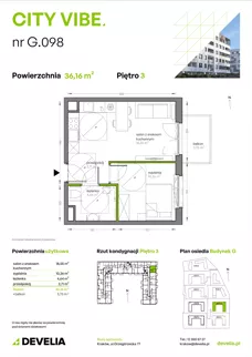 2 pokoje, mieszkanie 36,20 m², piętro 3, oferta nr G/098, City Vibe etap V, Kraków, Podgórze, Płaszów, ul. Myśliwska 68