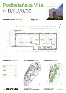4 pokoje, mieszkanie 77,65 m², parter, oferta nr B/KL1/0/02, Podhalańska Vita II etap, Wrocław, Żerniki, Złotniki, ul. Podhalańska