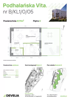 2 pokoje, mieszkanie 41,91 m², parter, oferta nr B/KL1/0/05, Podhalańska Vita II etap, Wrocław, Żerniki, Złotniki, ul. Podhalańska