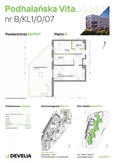 3 pokoje, mieszkanie 54,97 m², parter, oferta nr B/KL1/0/07, Podhalańska Vita II etap, Wrocław, Żerniki, Złotniki, ul. Podhalańska