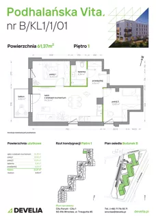 3 pokoje, mieszkanie 61,37 m², piętro 1, oferta nr B/KL1/1/01, Podhalańska Vita II etap, Wrocław, Żerniki, Złotniki, ul. Podhalańska