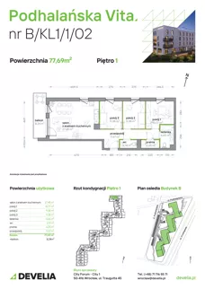 4 pokoje, mieszkanie 77,69 m², piętro 1, oferta nr B/KL1/1/02, Podhalańska Vita II etap, Wrocław, Żerniki, Złotniki, ul. Podhalańska