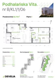 4 pokoje, mieszkanie 86,74 m², piętro 1, oferta nr B/KL1/1/06, Podhalańska Vita II etap, Wrocław, Żerniki, Złotniki, ul. Podhalańska