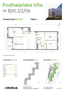 4 pokoje, mieszkanie 86,92 m², piętro 2, oferta nr B/KL1/2/06, Podhalańska Vita II etap, Wrocław, Żerniki, Złotniki, ul. Podhalańska