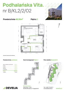 3 pokoje, mieszkanie 48,35 m², piętro 2, oferta nr B/KL2/2/02, Podhalańska Vita II etap, Wrocław, Żerniki, Złotniki, ul. Podhalańska