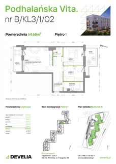 3 pokoje, mieszkanie 64,68 m², piętro 1, oferta nr B/KL3/1/02, Podhalańska Vita II etap, Wrocław, Żerniki, Złotniki, ul. Podhalańska