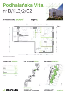 3 pokoje, mieszkanie 64,93 m², piętro 2, oferta nr B/KL3/2/02, Podhalańska Vita II etap, Wrocław, Żerniki, Złotniki, ul. Podhalańska