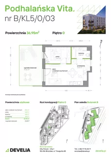 1 pokój, mieszkanie 33,74 m², piętro 1, oferta nr B/KL3/1/03, Podhalańska Vita II etap, Wrocław, Żerniki, Złotniki, ul. Podhalańska