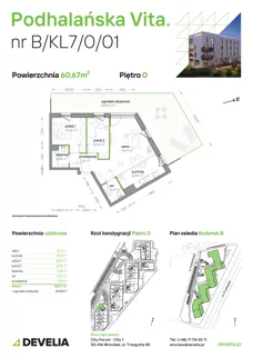 3 pokoje, mieszkanie 60,67 m², parter, oferta nr B/KL7/0/01, Podhalańska Vita II etap, Wrocław, Żerniki, Złotniki, ul. Podhalańska