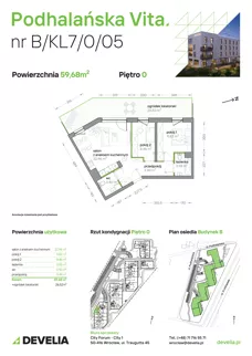 3 pokoje, mieszkanie 59,68 m², parter, oferta nr B/KL7/0/05, Podhalańska Vita II etap, Wrocław, Żerniki, Złotniki, ul. Podhalańska