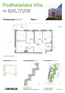 4 pokoje, mieszkanie 73,19 m², piętro 1, oferta nr B/KL7/1/08, Podhalańska Vita II etap, Wrocław, Żerniki, Złotniki, ul. Podhalańska
