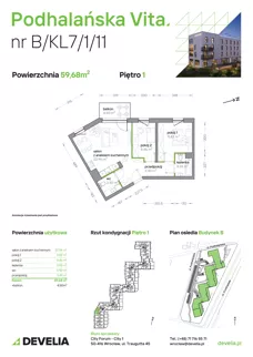 3 pokoje, mieszkanie 59,68 m², piętro 1, oferta nr B/KL7/1/11, Podhalańska Vita II etap, Wrocław, Żerniki, Złotniki, ul. Podhalańska