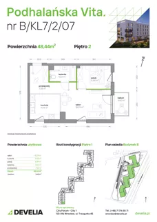 3 pokoje, mieszkanie 48,44 m², piętro 2, oferta nr B/KL7/2/07, Podhalańska Vita II etap, Wrocław, Żerniki, Złotniki, ul. Podhalańska